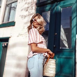 Zara trf pink striped top shirt blouse peplum sz l large Zimmermann stripes